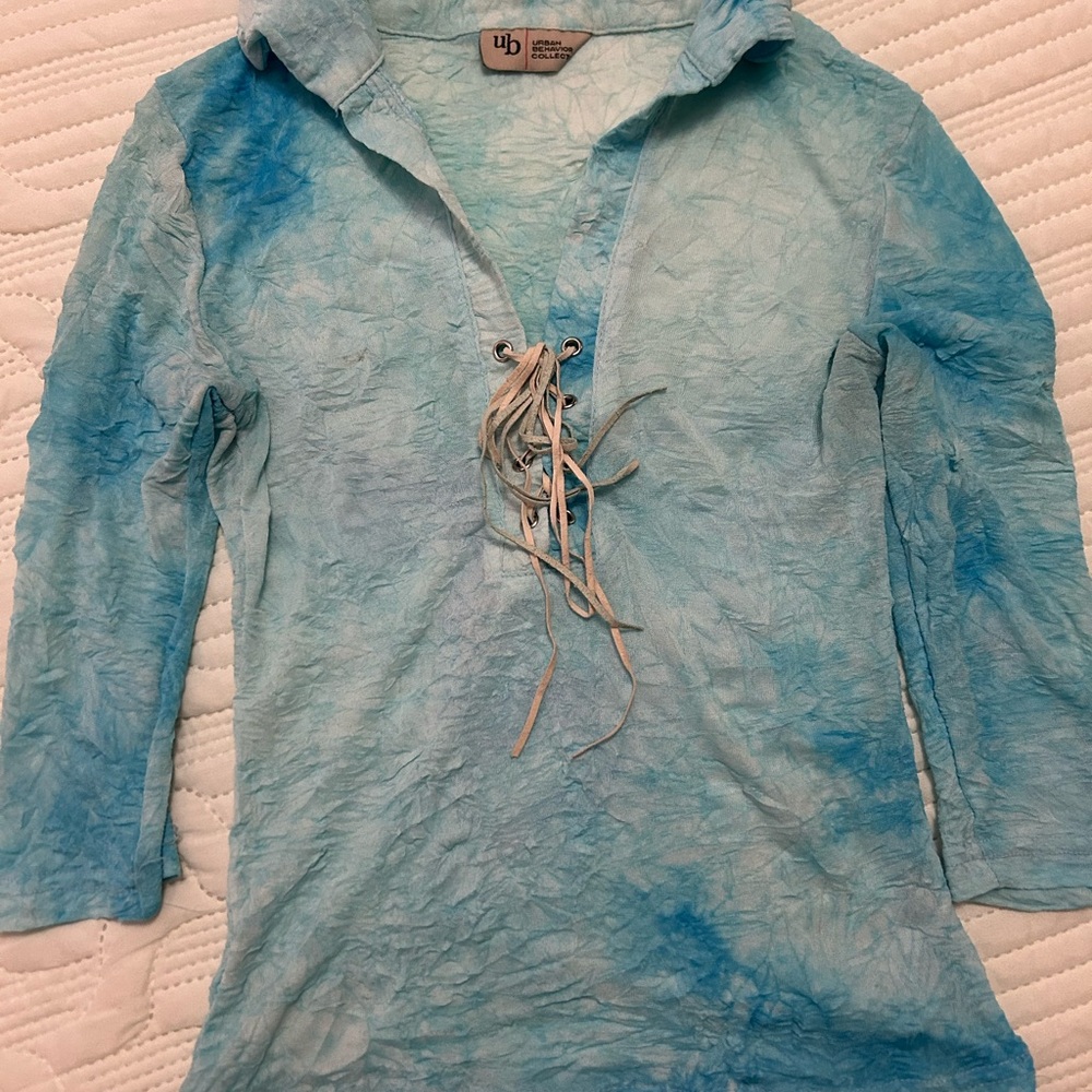 Urban Behavior Light Blue Lace-Up Long Sleeve Tee